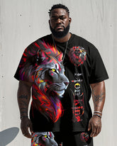 Men's Plus Size Street Red Lion Letter Print Short Sleeve T-Shirt Shorts Suit